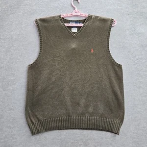 VINTAGE Polo By Ralph Lauren Men Sweater 2XL Green Knit Sleeveless Logo Vest - Picture 1 of 9