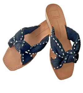 NEW Dolce Vita Flat Slide Sandal 8.5 Black Fabric Top Open Toe Leather Lining - Picture 1 of 13