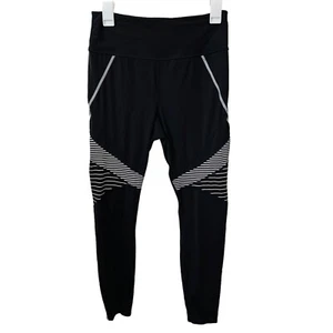 Avia Womens M Long Leggings Black White Stripe Inside Flap Pocket - Picture 1 of 4