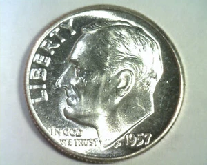 1957 ROOSEVELT DIME UNCIRCULATED+ UNC.+ NICE ORIGINAL COIN BOBS COINS 99c SHIP - Picture 1 of 2