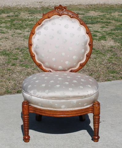 unusual 19th c Carved Solid Cherry Hunzinger Parlor Side Vanity Chair Cover