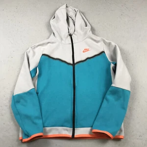 Nike Tech Hoodie Boys XL Gray Blue Full Zip Sweatshirt Fleece NSW Sportswear - Picture 1 of 11