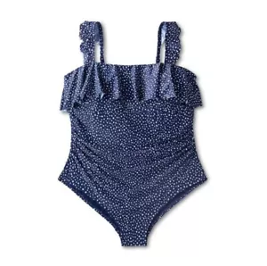 NWT Kona Sol Navy Blue Polka Dot Ruffle Shoulder One Piece Swimsuit Plus Sz 18 - Picture 1 of 6