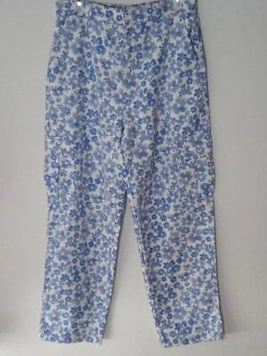 Forever21 全新无标签尺寸 * L 蓝色/白色花卉高腰直筒裤工装裤 — 第 1/4 张图片