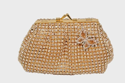 Isabella Adams Swarovski Crystals Clutch Crossbody Gold With Butterfly Pin New - Image 1 of 4