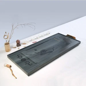 80cm*35cm Natural Stone Tea Tray Fish Lotus Flower Carved Serving Tray Handmade - Picture 1 of 5