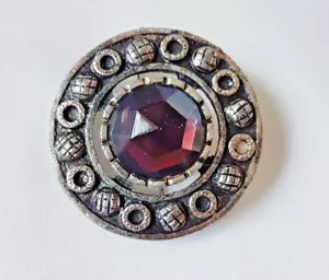 Brooch ~ Celtic ~ Purple Glass Stone ~ Scottish ~ Pewter Tone Metal - Picture 1 of 8