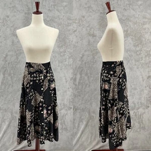 Vintage 90s Womens M Floral Patchwork Print Rayon A-line Midi Skirt Flowy Grunge - Picture 1 of 12