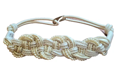 Cuerda de cinturón trenzada vintage Leather Shop años 80 marfil crema oro perla talla grande Foto 1 de 4