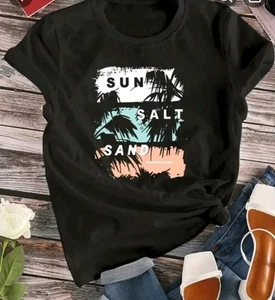 Beach graphic Tshirt women's Tank top summer top Blouse vacation dress - Picture 1 of 3