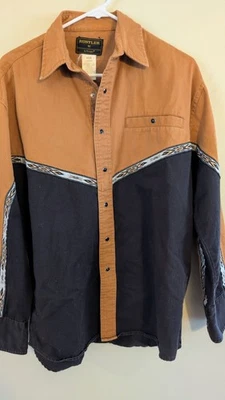 Vintage 90s Rustler by Wrangler Pearl Snap Western Shirt Rodeo Cowboy Aztec M  - Image 1 of 4