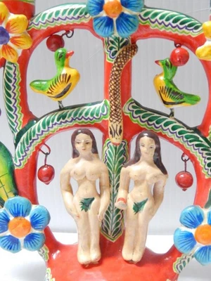 CANDELABRO VINTAGE ANTIGUO DE CERÁMICA MEXICANA JARDÍN DEL EDEN ÁRBOL DE LA VIDA Foto 1 de 4