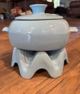 Vintage Frankoma Pottery Robin Egg Blue Pot/Dish With Lid & Warmer - Picture 1 of 9