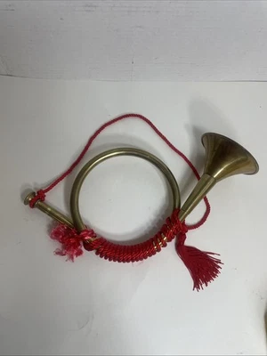 Vintage Decorative Solid Brass French Horn Christmas Decor On Rope - Image 1 of 4