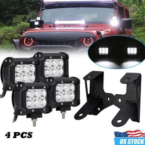 4pcs 4" 18W LED Work Light+Dual Deck Mounting Bracket for Jeep Wrangler JK 07-17 - Picture 1 of 12