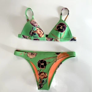 Triangl Sz Medium Green Floral Neoprene Bikini Swimsuit 2pc Bathing Suit - Picture 1 of 9