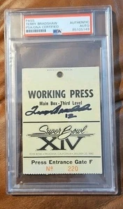 terry bradshaw firmato Super Bowl XIV PRESS PASS PSA INCAPSULATO - Foto 1 di 2