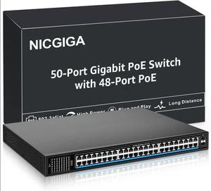 Nicgiga GS4802P 48 Port Gigabit PoE+ Switch 400W Unmanaged 2 SFP Rackmount - Picture 1 of 7
