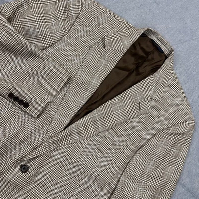 Abrigo deportivo Brooks Brothers para hombre 44R marrón tostado pata de gallo a cuadros seda lana blazer Foto 1 de 4