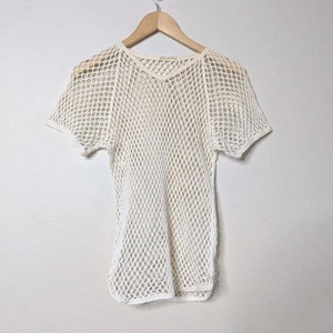 Vintage Norwegen Baumwolle weiß Mesh String Shirt Netz Fischer Top S/M B9 - Bild 1 von 12