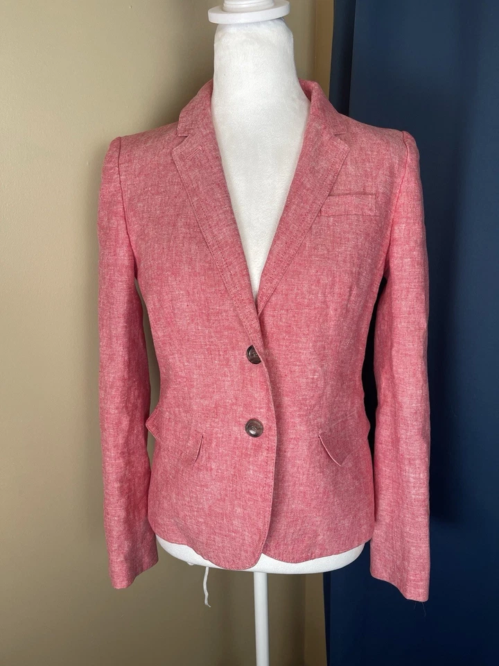 J. Crew Heathered Pink Linen Cotton Blend Blazer Sz 4 Career Workwear - Image 1 of 4