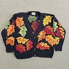 Traditional Trading Co Cardigan Womens L Blue Leaves Chunky Hand Knitted Heavy