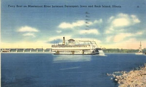Fährboot Mississippi Fluss Davenport Iowa & Rock Island Illinois 1944 Postkarte - Bild 1 von 2