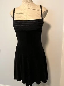 Vintage Tadashi Kleid Medium schwarz Cocktail federnd Strass Verschluss integrierter BH - Bild 1 von 12