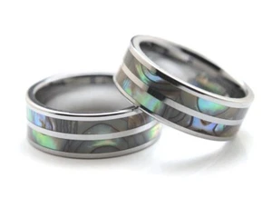 8mm Men's Tungsten Genuine Abalone Shell Double Wedding Band Ring Comfort Fit - Picture 1 of 2