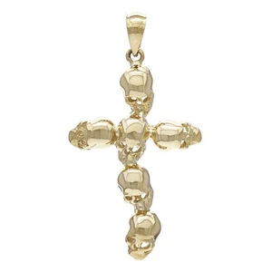 10k Yellow Gold Solid High Polished Cross Skull Charm Pendant 1.65" 4.3 grams - Picture 1 of 11