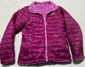North Face Girls Medium Jacket Pink Puffer Quilted Fleece Full Zip Long Sleeve - Picture 1 of 10