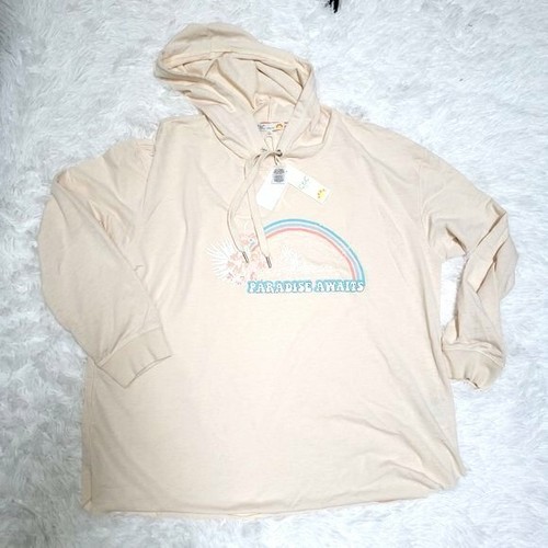 OFF WHITE NUOVO C&C California Paradise Awaits Pullover Felpa con Cappuccio Manica Lunga Panna