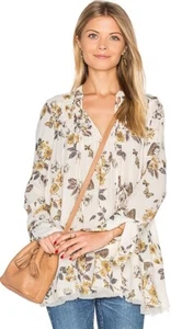 Free People Revolve  Pebble Crepe So Fine Smocked Tunic Top in White Size Large - Picture 1 of 8