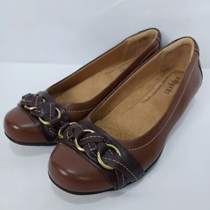 SOFTSPOTS Posie Brown Tan Leather Braided Bridle Slip on Loafer Flats Shoes 7 - Picture 1 of 8