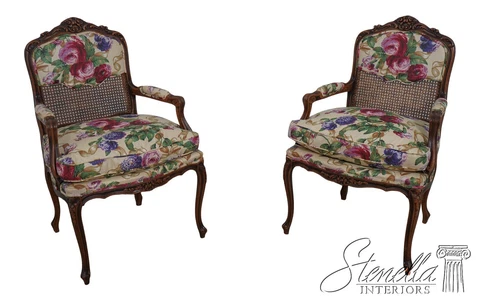 F61021EC: Pair Vintage French Louis XV Style Open Armchairs Cover