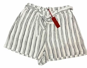 Jennifer Lopez Lined Shorts White Black stripes pockets sz L NWT - Picture 1 of 7