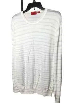 Suéter Hugo Boss Para Hombre Grande Blanco Rayas Algodón Cuello Redondo Acanalado Puño/Dobladillo Foto 1 de 4