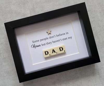 3. Dad | Hero | Scrabble Art Picture Frame | Happy Father's Day Dad Daddy Father - Image 1 of 4