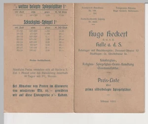 Halle Saale Hugo Heckert Glas , Spiegel Großhandlung , alte Preisliste - Bild 1 von 2