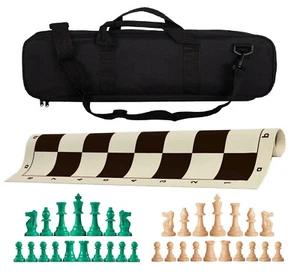 Black Deluxe Weighted Chess Set - Vinyl Board, Bag w/ Green & Natural Pieces - Picture 1 of 5