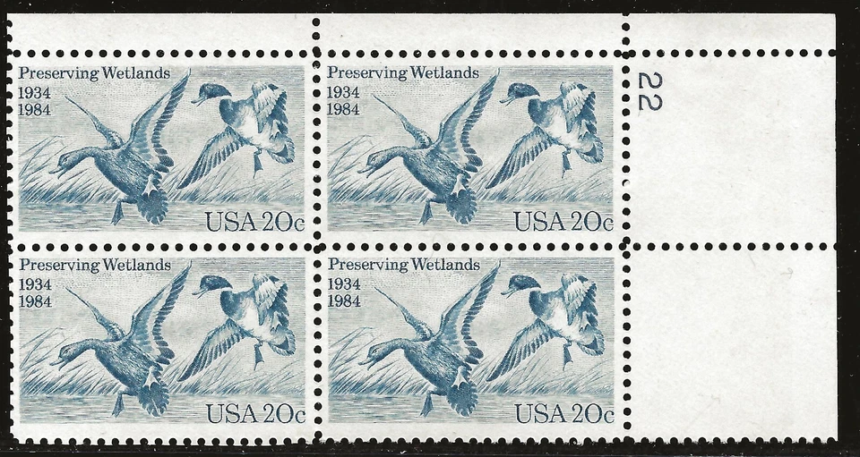 US Scott #2092, Plate Block #22 1984 Preserving Wetlands 20c VF MNH - Image 1 of 1