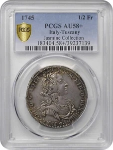 ITALIAN STATES - TUSCANY 1745 1/2 FRANCESCONE SILVER COIN, PCGS CERTIFIED AU58+ - Picture 1 of 5