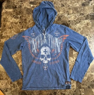 Affliction Customs Thermal Shirt Hoodie Reversible Y2K 2000s Skater Grunge Stl M - Image 1 of 4