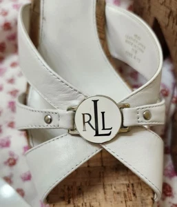 Lauren Ralph Lauren Sandals Womens Size 11 B Heidi White Slip On 5" Cork Wedge - Picture 1 of 6