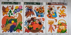 3 Sheets Vintage Window Clings Autumn Thanksgiving Pilgrim Decorations USA  - Picture 1 of 5