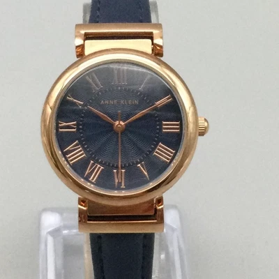 Reloj Anne Klein Mujer 28mm Esfera Azul Tono Oro Rosa Cuero Batería Nueva Foto 1 de 4