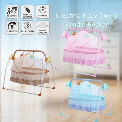 Auto-Swing Electric Baby Crib Cradle Bluetooth Newborn Bassinet Sleep Bed Infant - image 1 of 4