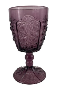 LG Wright Purple Amethyst Glass Daisy And Button Thumbprint 6” Water Goblet - Picture 1 of 11