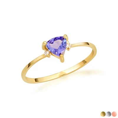 Gold Trillion Cut Tanzanite Gemstone Ring (Available in Yellow/Rose/White Gold) - Image 1 of 4