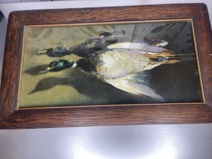Antique Chromolithograph Mallard Ducks Framed Under Glass Hunting Decor - Picture 1 of 6